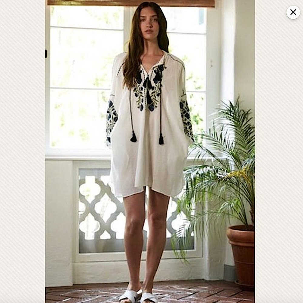 ST. ROCHE “Willow” Embroidery Floral Shirtdress – White/Navy (Size S) – NWT 💙